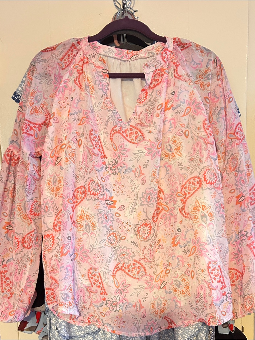Women's Pink Paisley Long-Sleeve Blouse